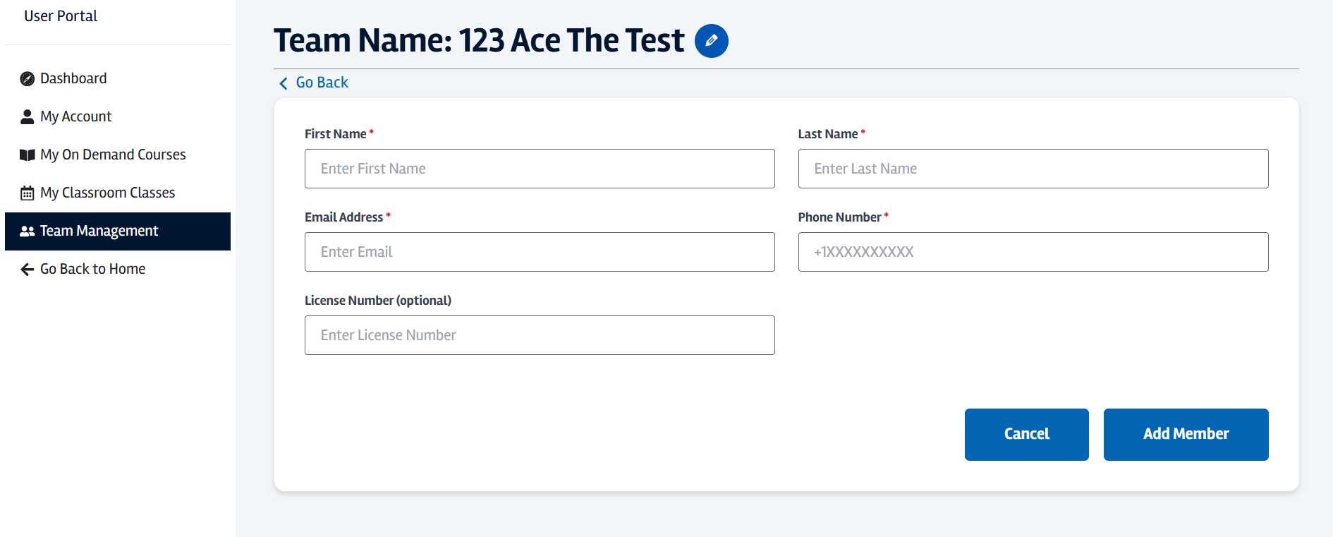 Team member information for insurance